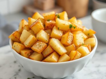 Heerlijke aardappelblokjes perfect bereid in de Airfryer voor een knapperige snack.