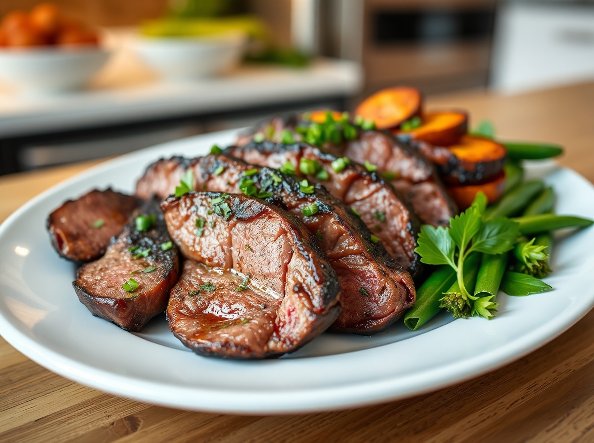 Perfect gegrilde biefstuk bereid in de Airfryer voor een sappige en smakelijke maaltijd.