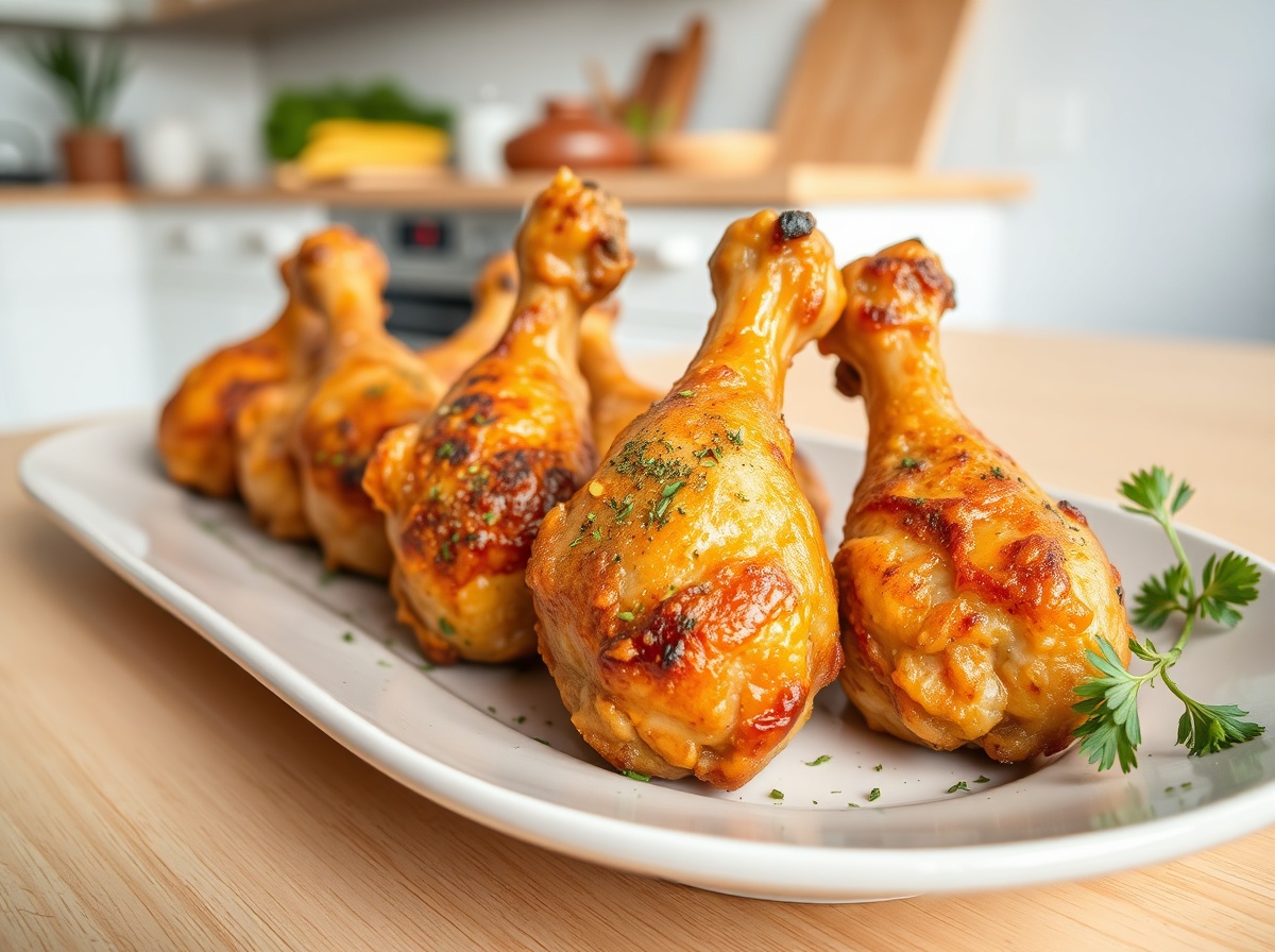 Sappige kippenbouten bereid in de Airfryer voor een heerlijke, krokante bite.