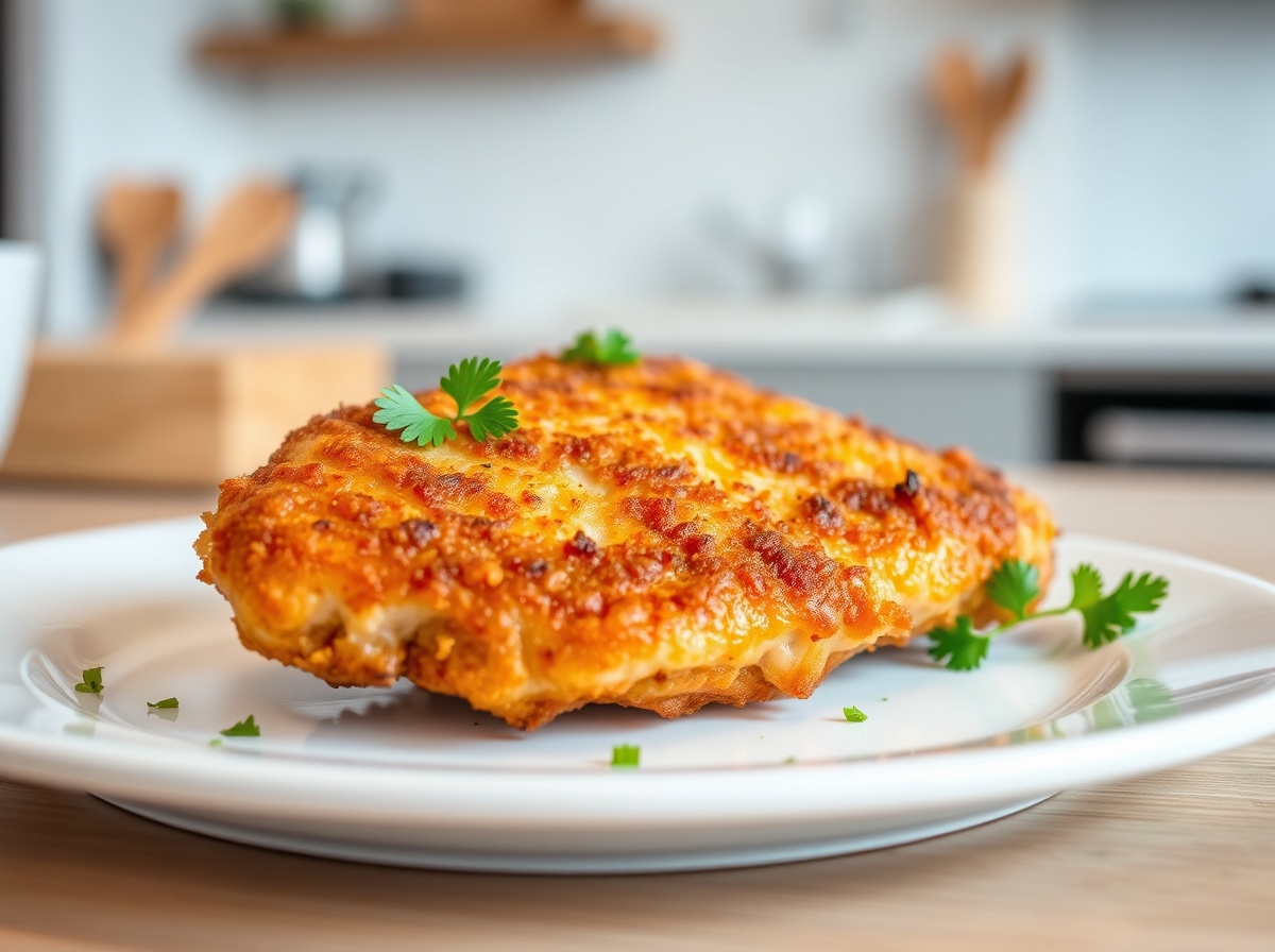 Heerlijke kipschnitzel bereid in de Airfryer voor een krokante en smaakvolle maaltijd.
