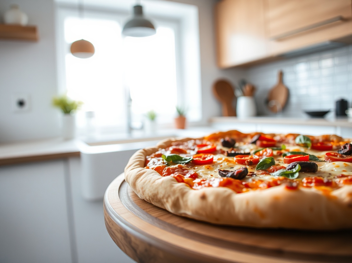 Heerlijke pizza bereid in de Heteluchtfriteuse voor een knapperige korst en sappige toppings.