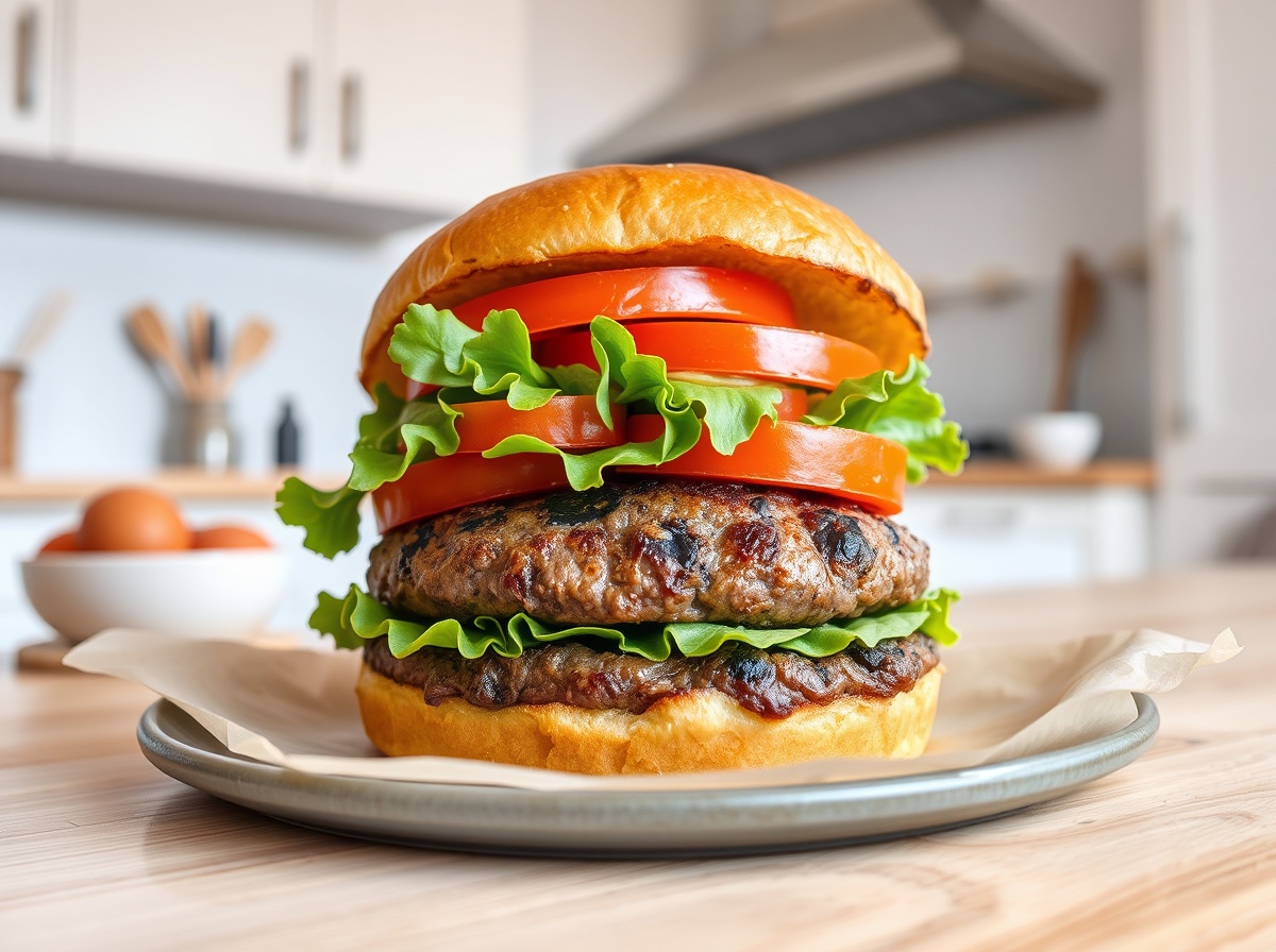 Heerlijke verse hamburger bereid met de Airfryer voor een smaakvolle maaltijd.