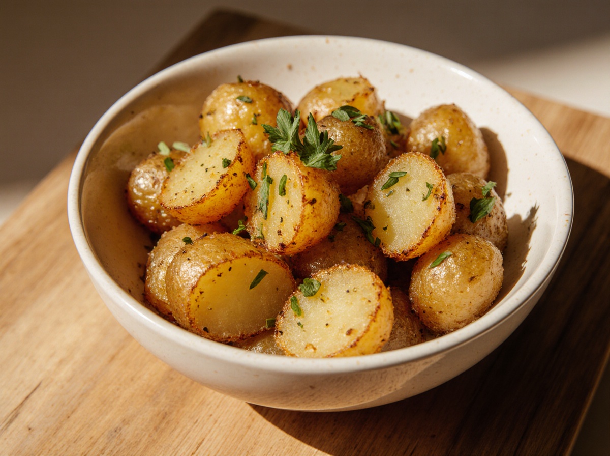 Heerlijke goudbruine aardappeltjes in de Heteluchtfriteuse met een krokante textuur.