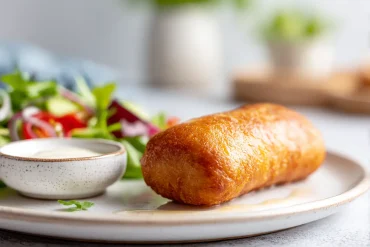 Heerlijk frikandelbroodje bereid in de Airfryer voor een krokante buitenkant.
