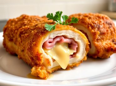 Heerlijke Kip Cordon Bleu bereid in de Airfryer met een krokante korst.