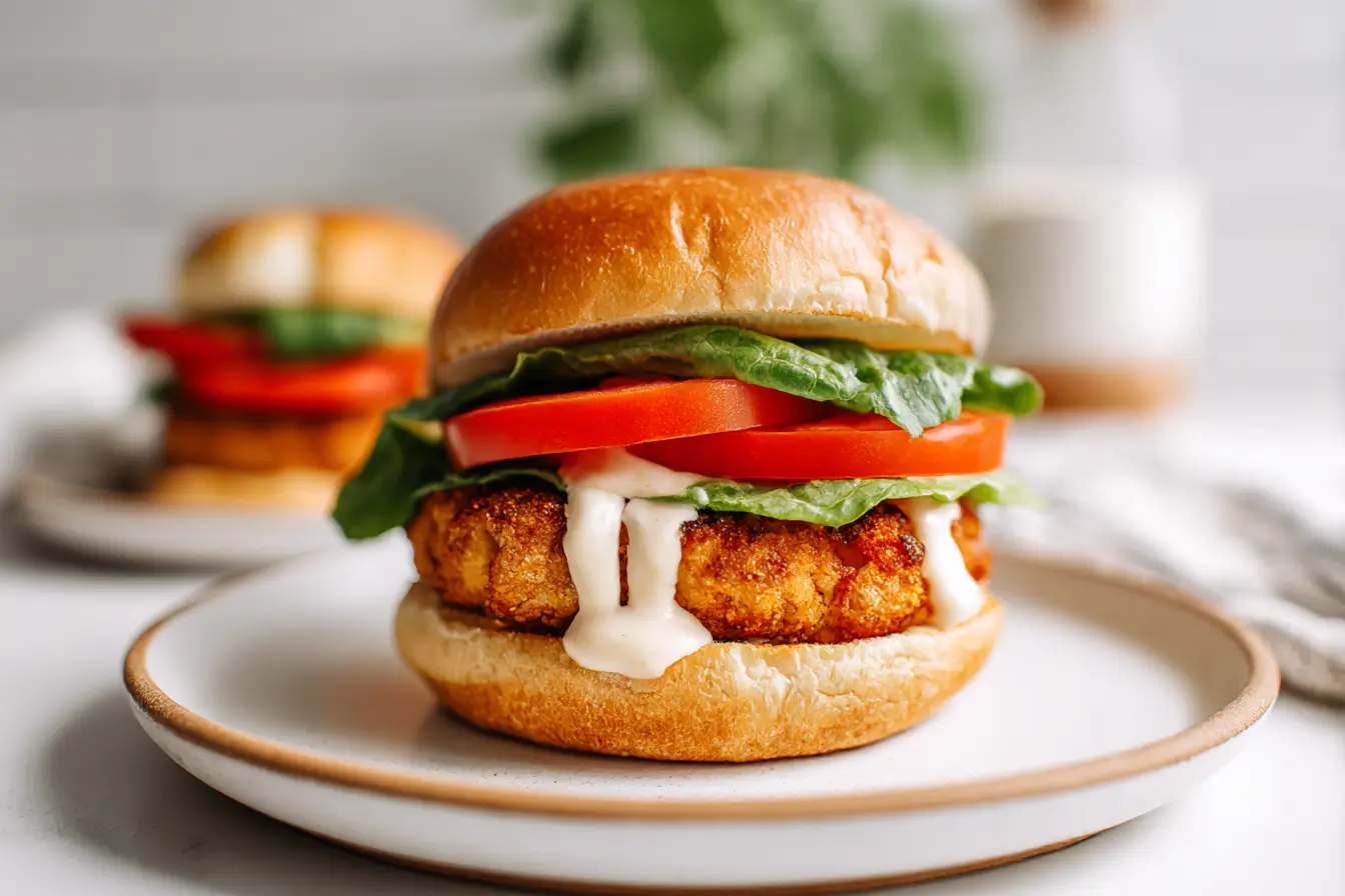 Heerlijke kipburger bereid met de Airfryer voor een gezonder resultaat.