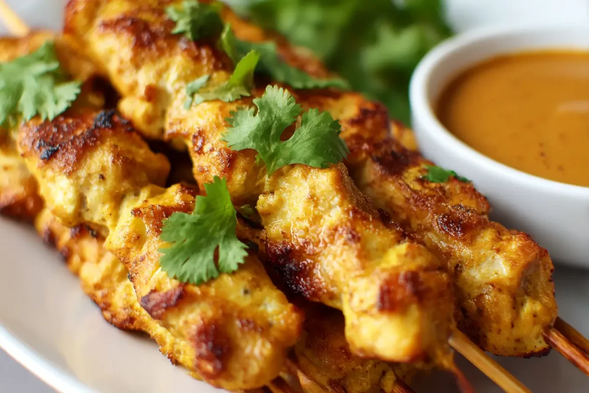 Heerlijke kipsate bereid met een airfryer voor een perfecte garing.