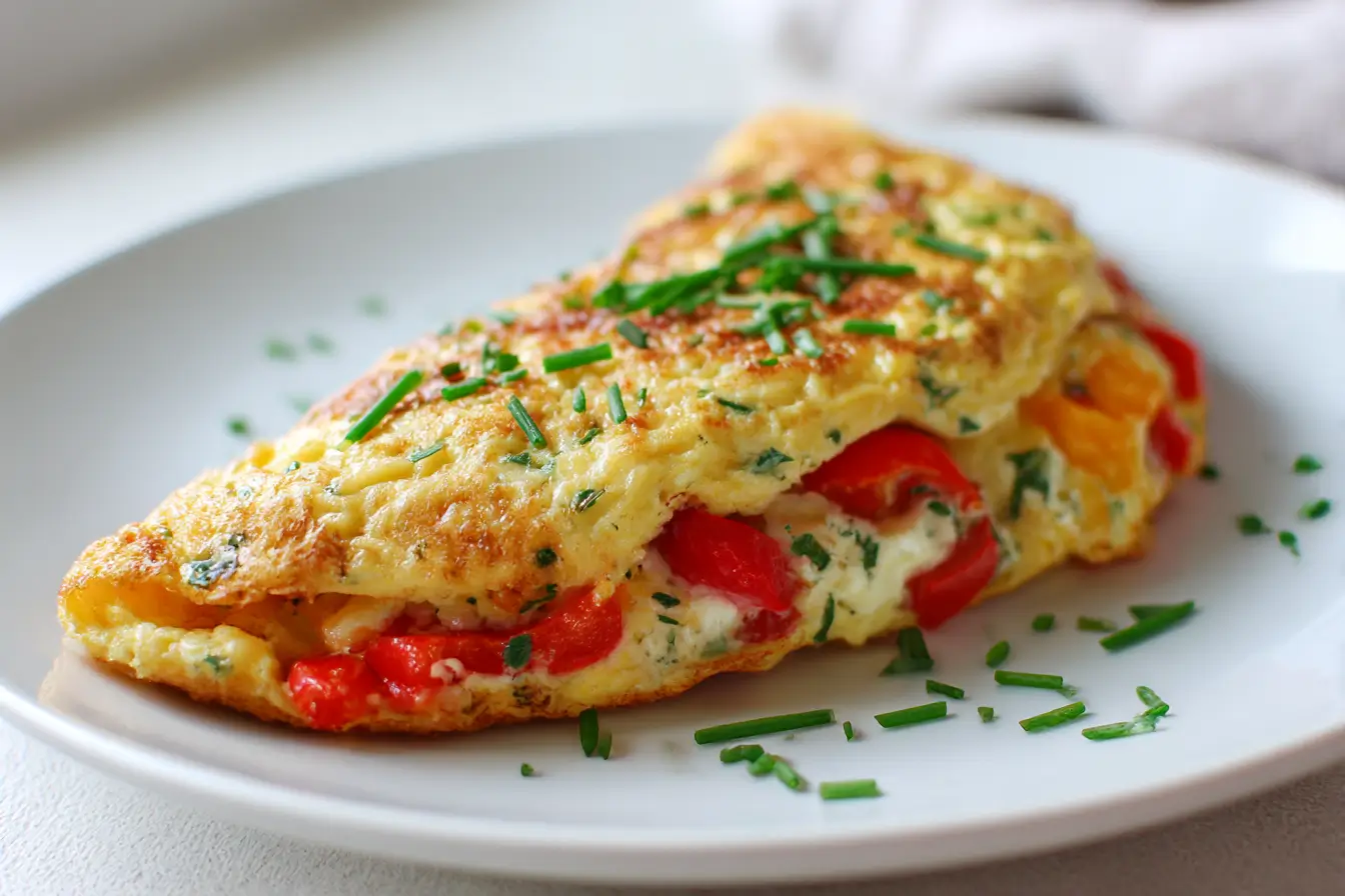 Heerlijke omelet bereid in de Heteluchtfriteuse, perfect voor een snel ontbijt.