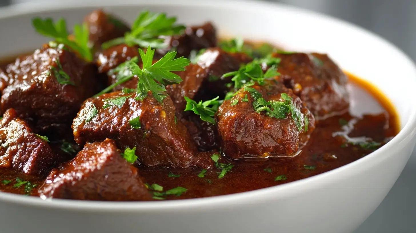 Heerlijk stoofvlees dat perfect gegaard is in de Airfryer voor een smakelijke maaltijd.