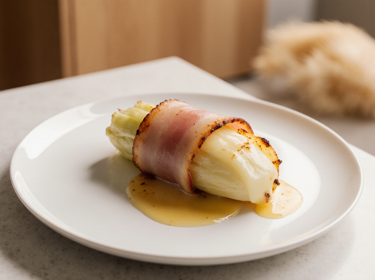 Heerlijke witlof met ham en kaas, bereid in de Airfryer voor een krokante bite.