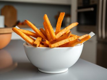 Heerlijke zoete aardappel friet bereid in de Airfryer voor een gezonde snack.