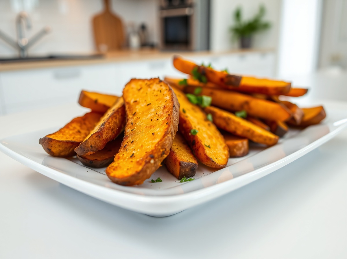 Heerlijke zoete aardappel gefrituurd in de Airfryer, perfect voor elke maaltijd.