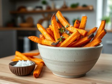Heerlijke zoete aardappelfriet gemaakt in de Airfryer met een knapperige buitenkant.