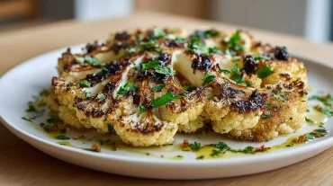Heerlijke bloemkoolsteak bereid met een knapperige korst in de Airfryer.