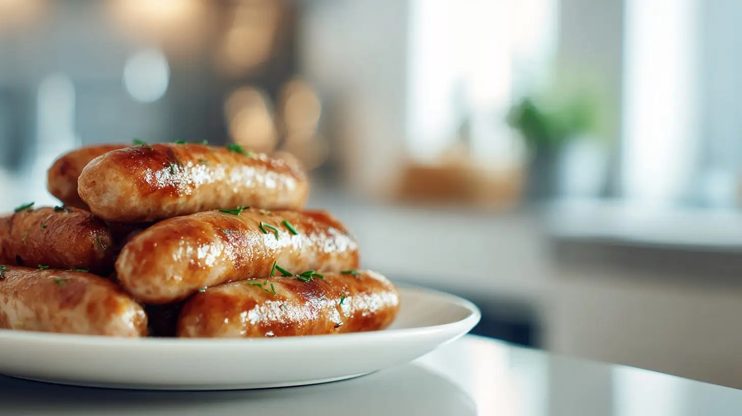 Heerlijke chipolata worst in de Heteluchtfriteuse, perfect goudbruin gebakken.