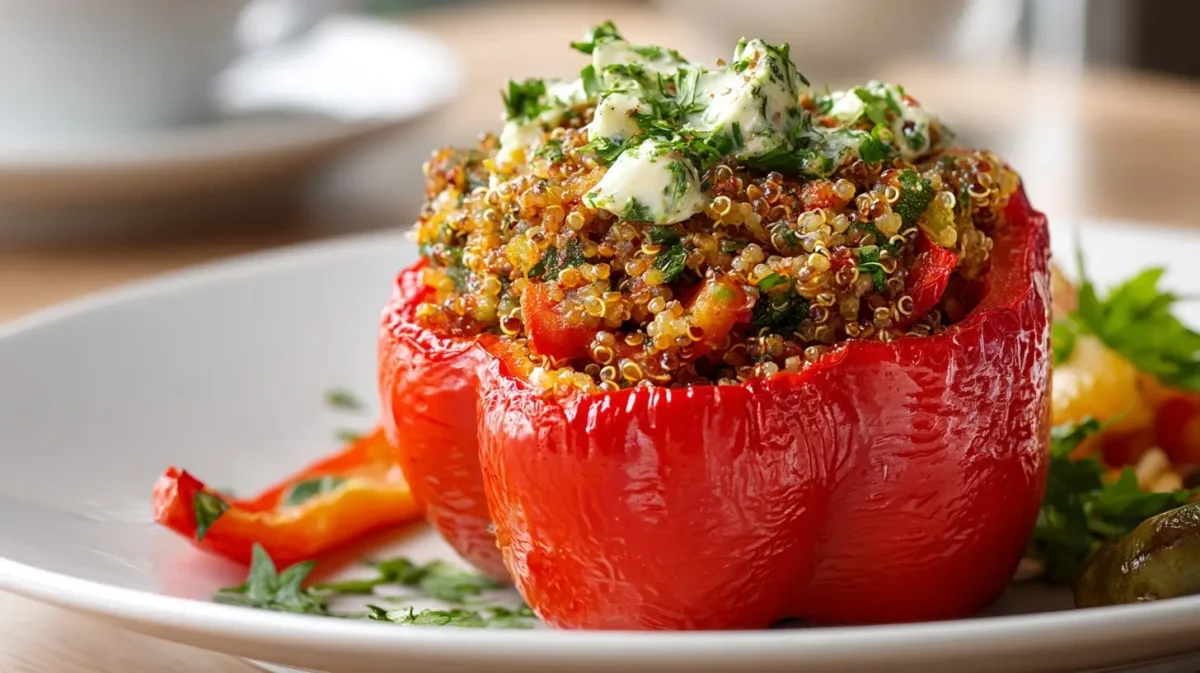 Heerlijke gevulde paprika met een mix van smaken, perfect bereid in de Heteluchtfriteuse.
