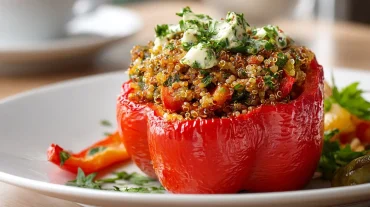 Heerlijke gevulde paprika met een mix van smaken, perfect bereid in de Heteluchtfriteuse.