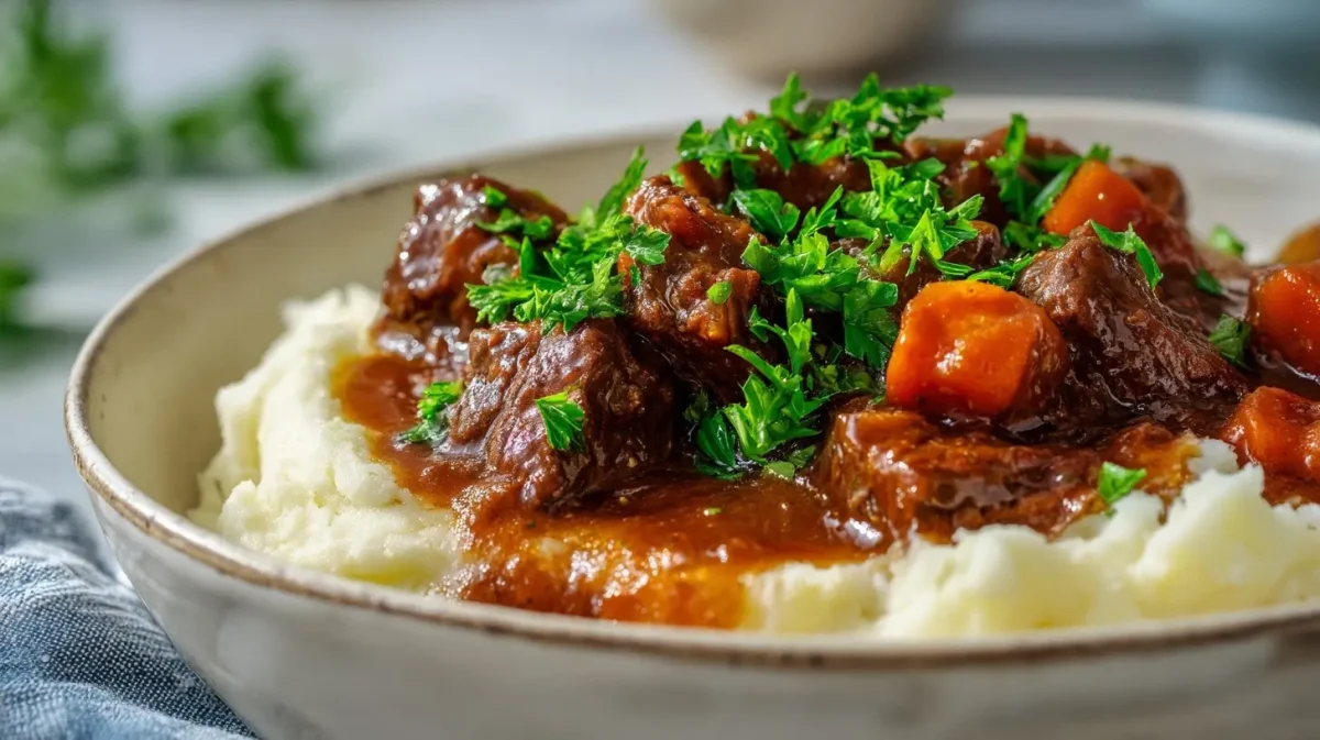 Heerlijke hachee bereid in de Airfryer met zachte uien en smakelijke kruiden.