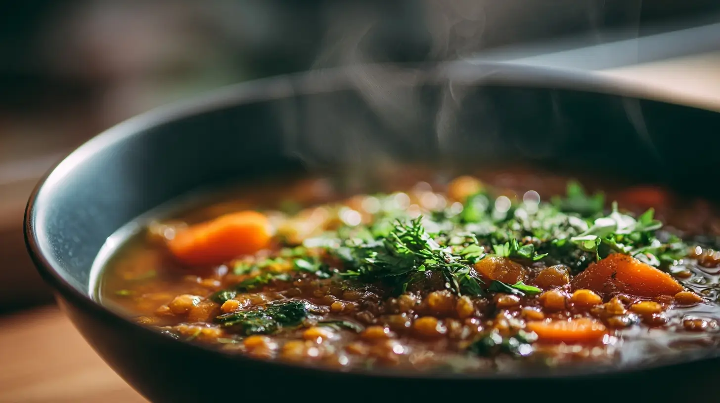 Heerlijke linzensoep bereid met de Airfryer voor een gezonder en sneller resultaat.
