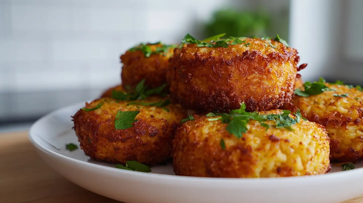 Heerlijke nasi schijfjes bereid in de Airfryer voor een lichte en krokante maaltijd.