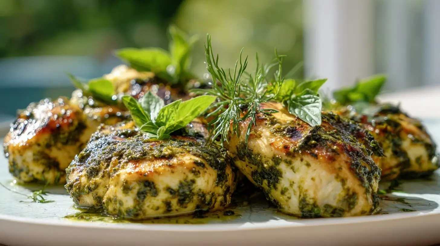 Heerlijke pesto kip bereid in de Airfryer, perfect gaar en vol smaak.