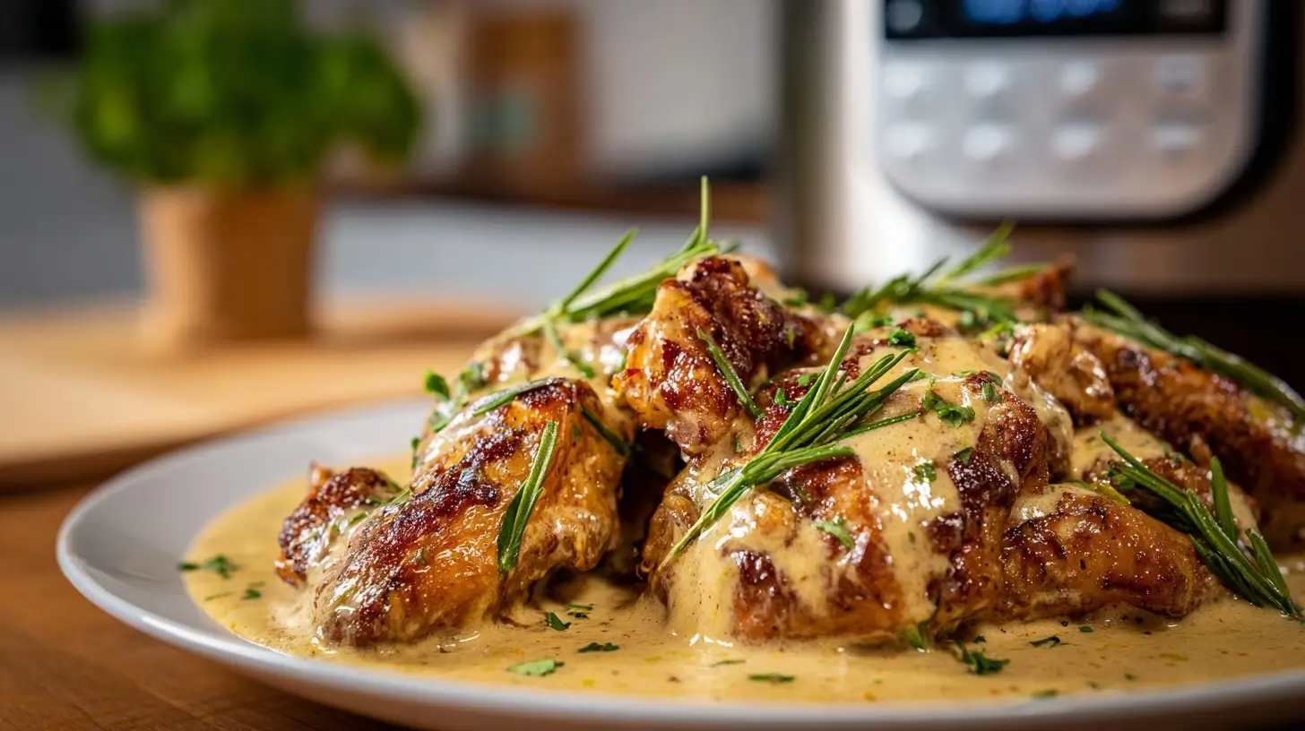 Sappige romige kip bereid met een airfryer voor een heerlijke maaltijd.