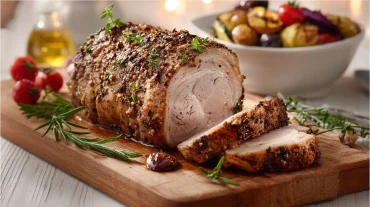 Heerlijk varkensrollade in de heteluchtfriteuse, perfect voor elke gelegenheid.
