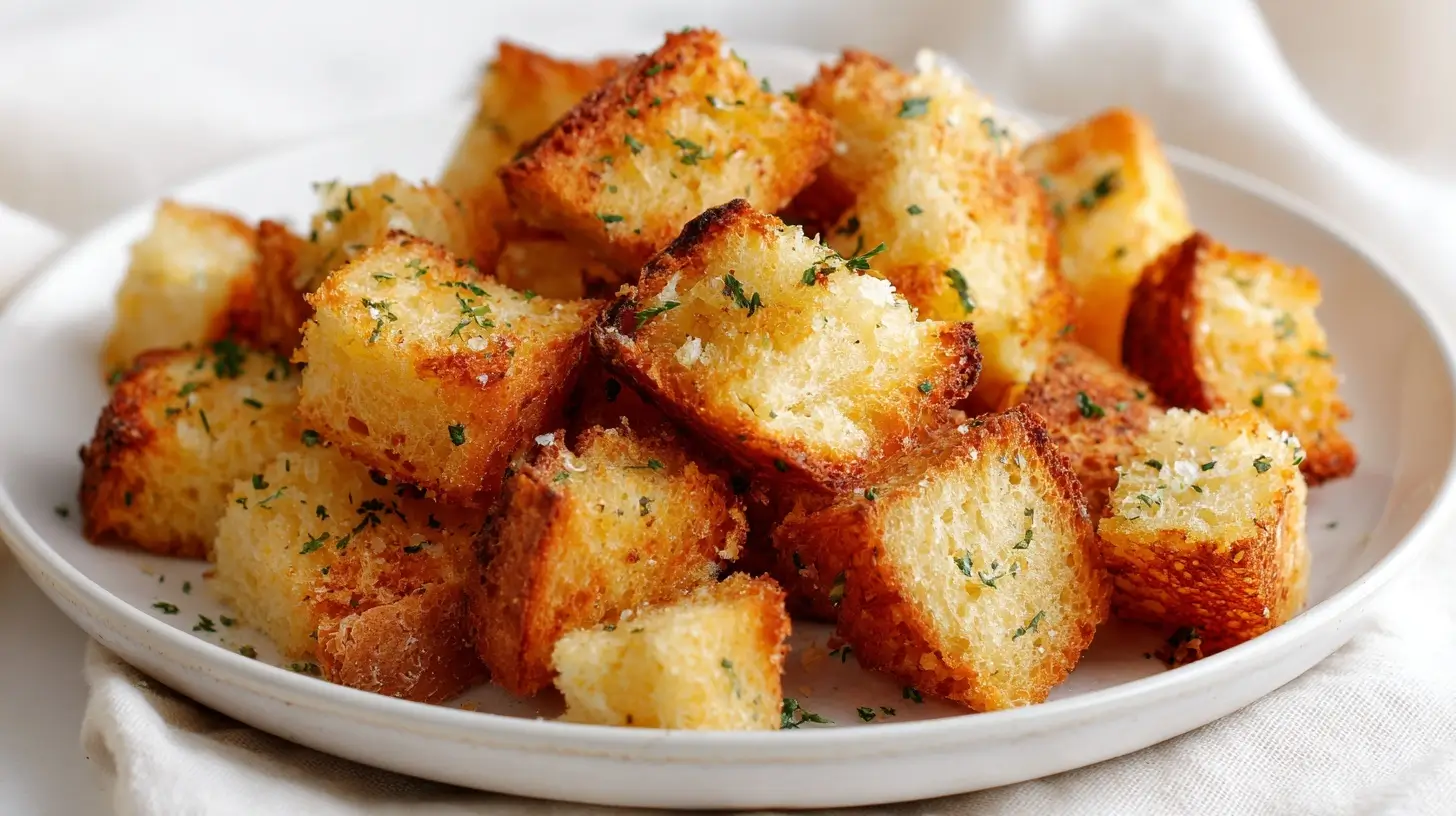 Knapperige croutons bereid in de Airfryer die perfect zijn voor soepen en salades.