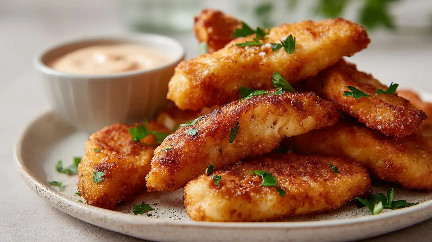 Heerlijke kipsnacks knapperig bereid in de heteluchtfriteuse voor een smakelijke maaltijd.