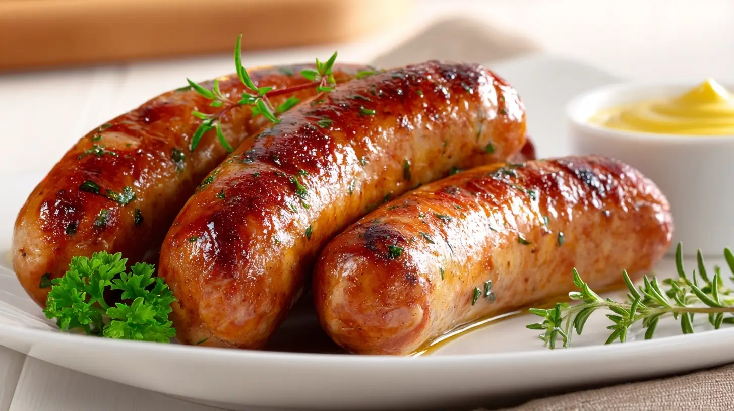 Heerlijk gekruide saucijzen, perfect bereid in de heteluchtfriteuse voor een knapperige bite.