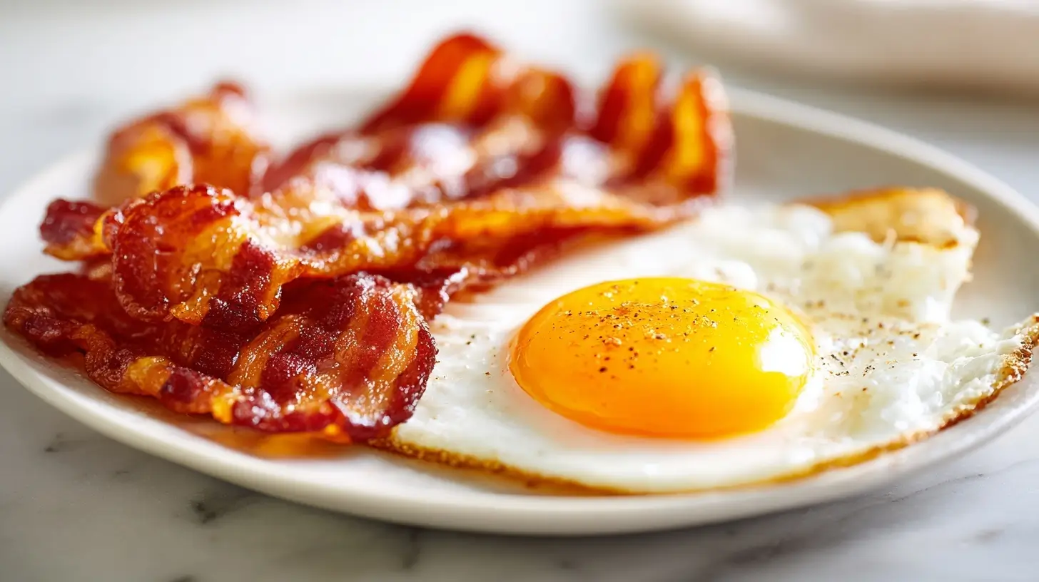 Heerlijke spek met ei in de Heteluchtfriteuse, perfect voor een smakelijk ontbijt.