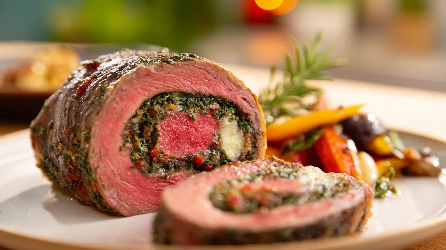 Heerlijke bavette rollade bereid in de Heteluchtfriteuse voor een mals resultaat.