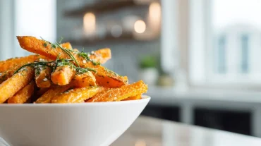 Heerlijke pompoenfrietjes gebakken in de Heteluchtfriteuse voor een krokante smaak.