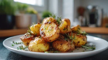 Heerlijke roseval aardappelen die knapperig en goudbruin zijn bereid in de Heteluchtfriteuse.