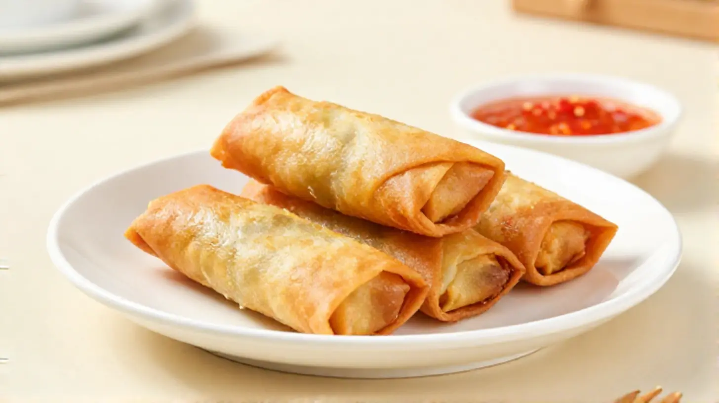 Krokante bevroren loempia's perfect bereid in de Heteluchtfriteuse voor een snelle snack.