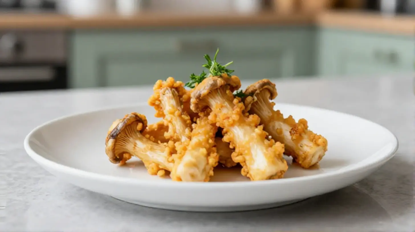 Heerlijke champignons in bierbeslag bereid in de Airfryer voor een knapperig resultaat.