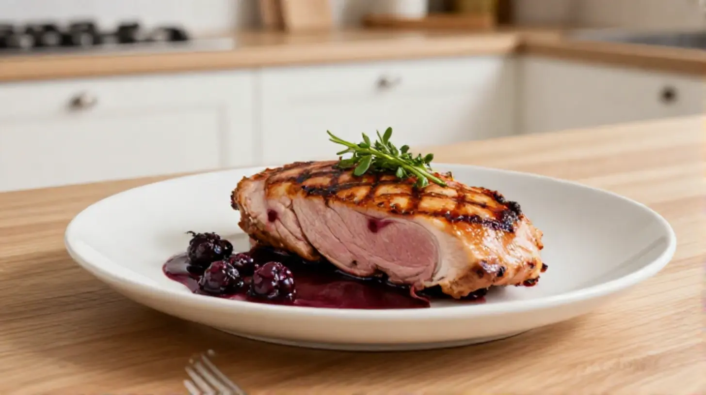 Gegrilde eendenborst met krokante huid, perfect bereid in de Airfryer.