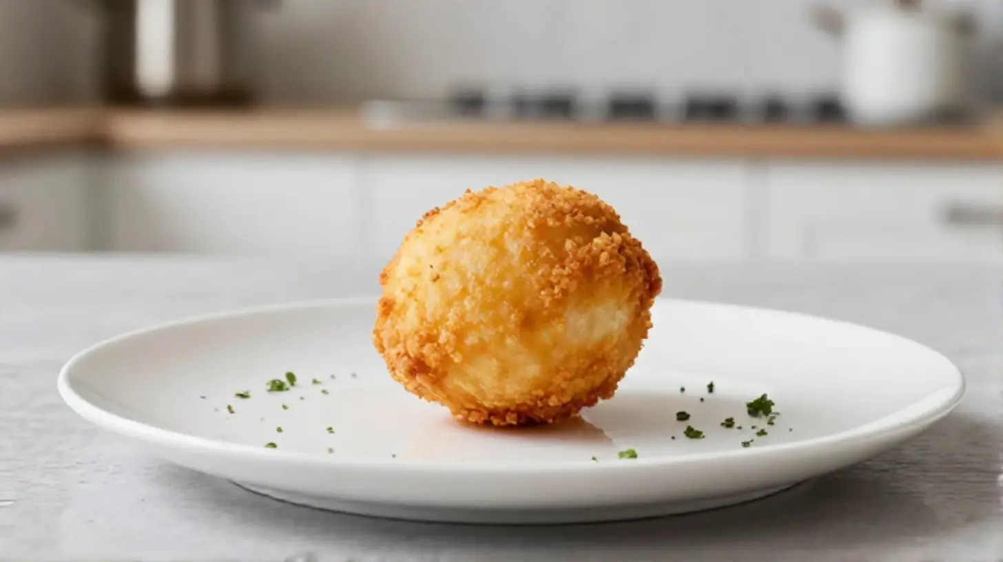 Heerlijke eierbal met een krokante buitenkant bereid in de Heteluchtfriteuse.
