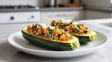 Heerlijke gevulde courgette met verse ingrediënten, perfect bereid in de Airfryer.
