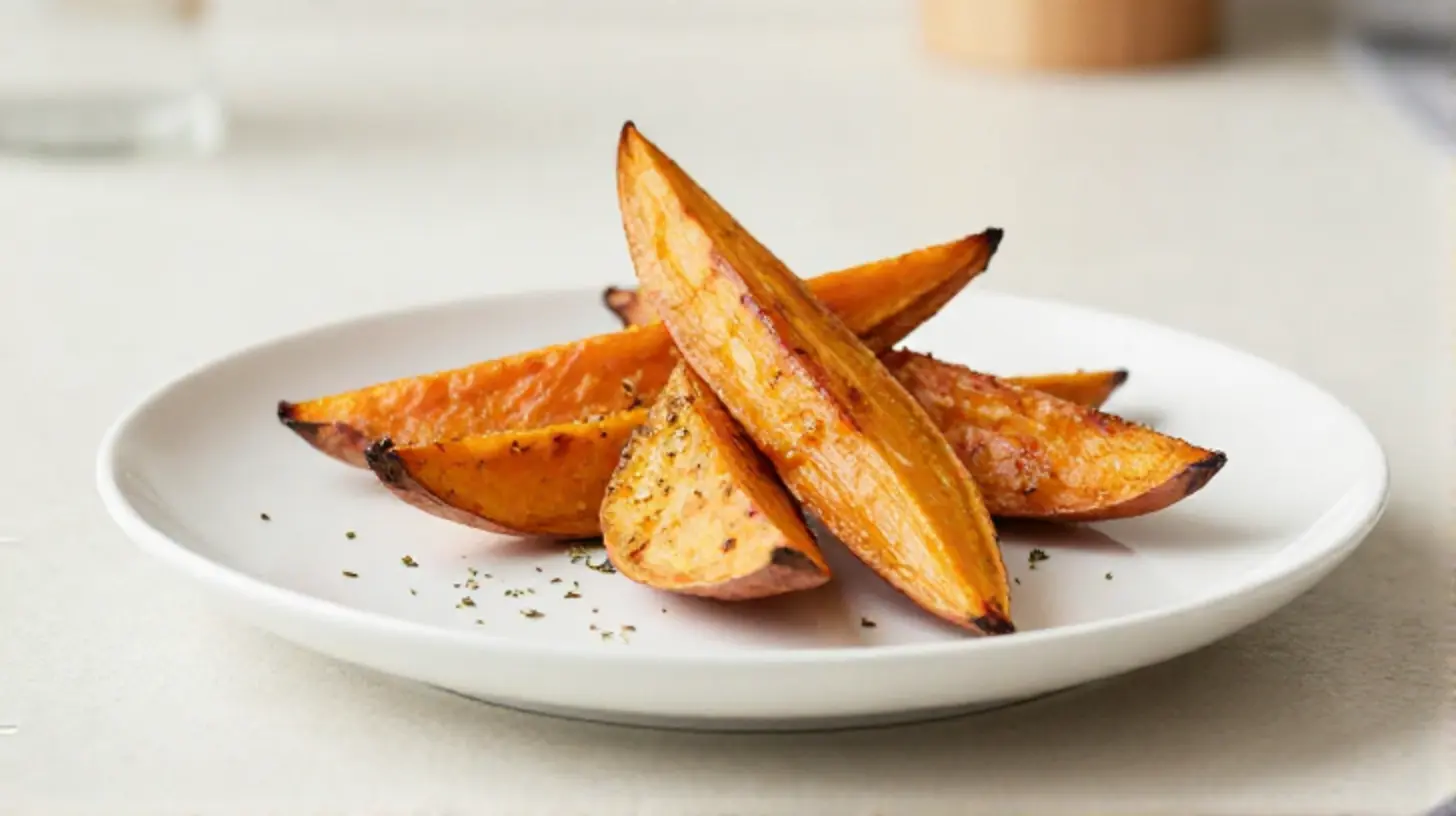Heerlijke zoete aardappelschijven die perfect zijn bereid in de Airfryer.