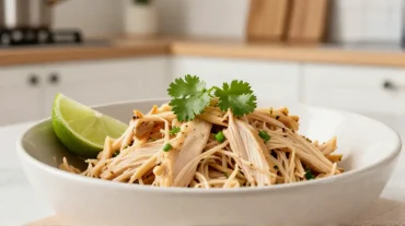 Heerlijke pulled chicken bereid in de Heteluchtfriteuse, perfect voor een snelle maaltijd.