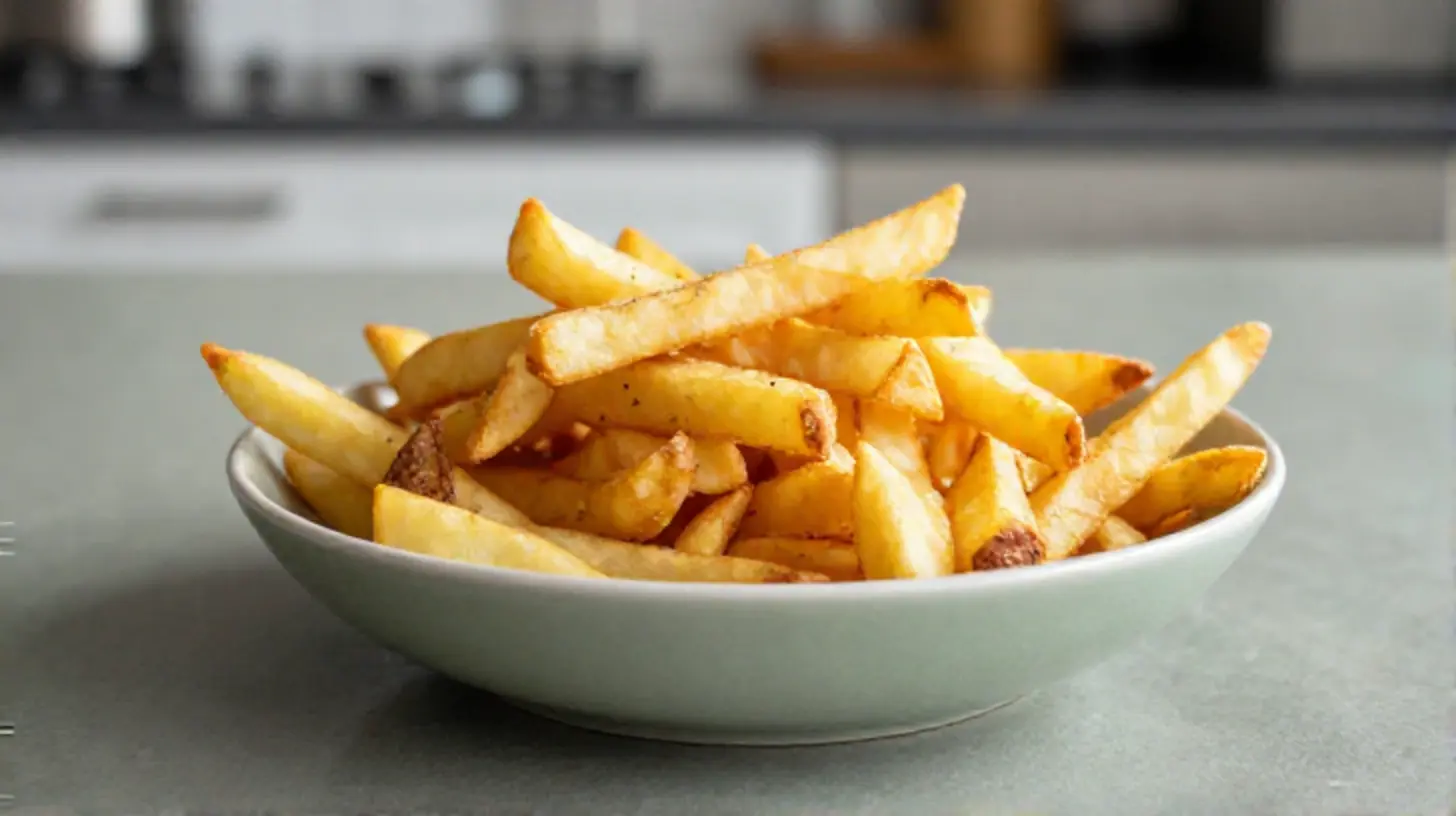 Heerlijke verse friet die perfect is om in de heteluchtfriteuse in te vriezen.