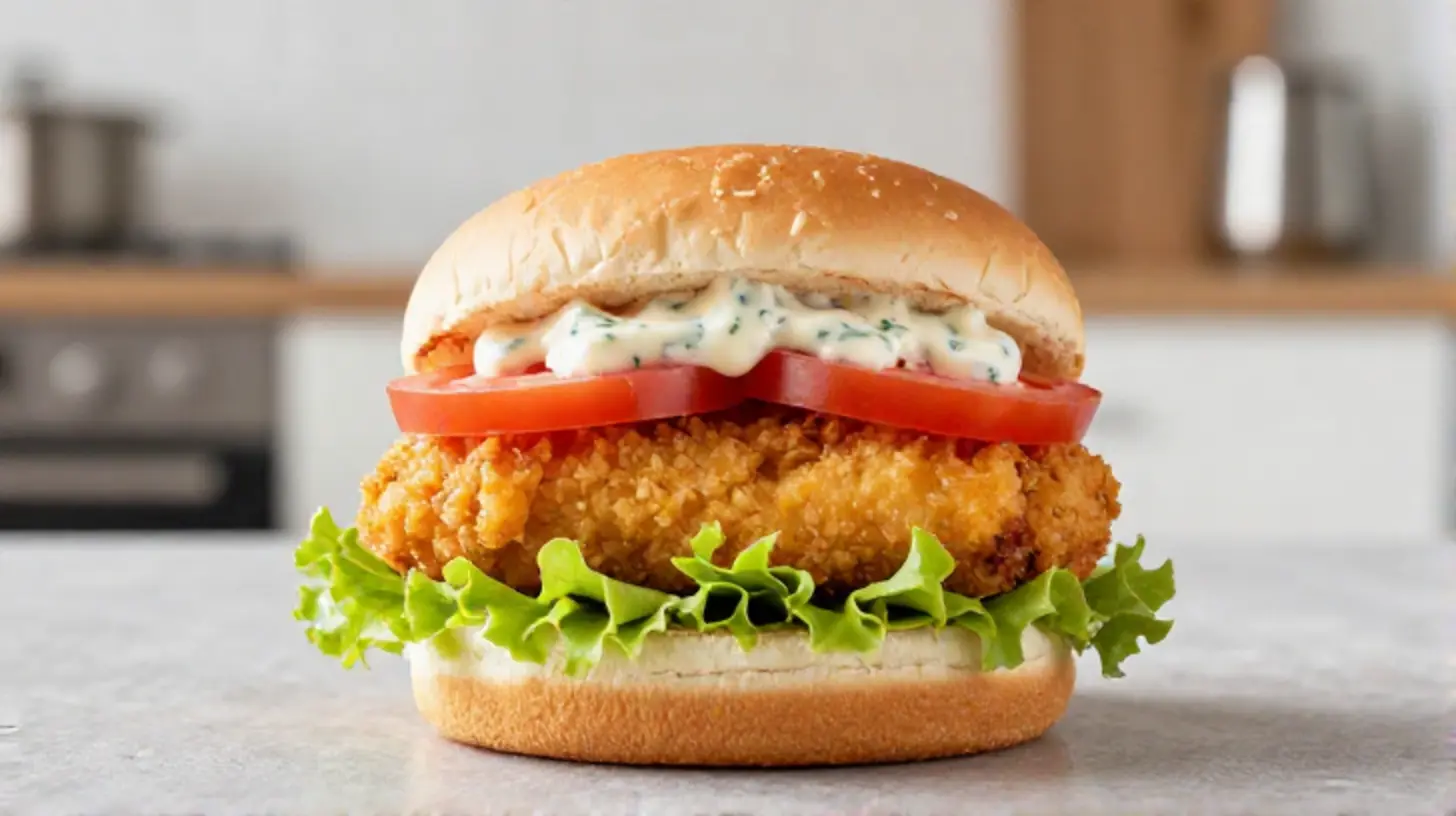 Heerlijke kabeljauwburger in de Heteluchtfriteuse met knapperige textuur.