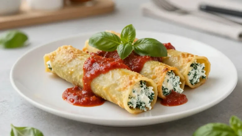 Heerlijke cannelloni gevuld met kaas en spinazie, perfect bereid in de Airfryer.
