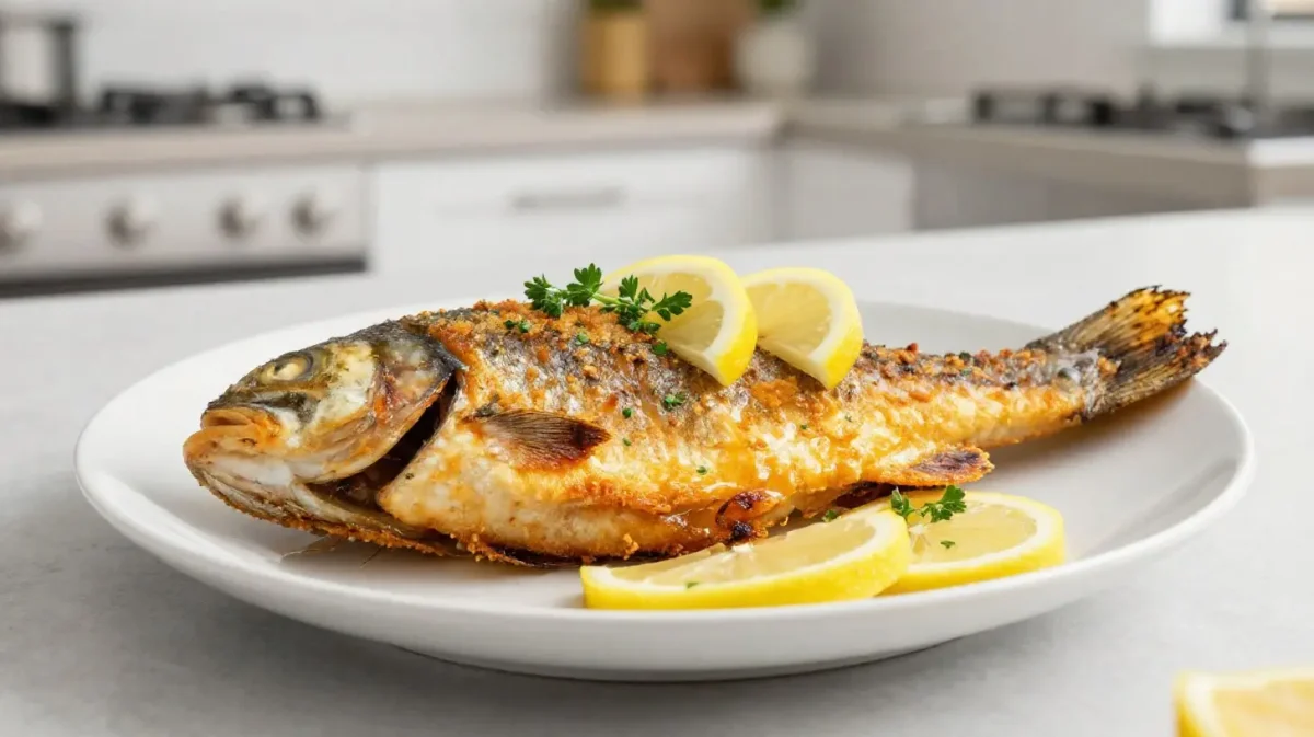 Heerlijke forel bereid in de Airfryer met knapperige kruidenkorst.