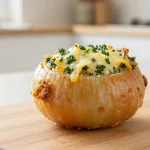 Heerlijke gevulde ui bereid in de Airfryer voor een gezonde maaltijd.