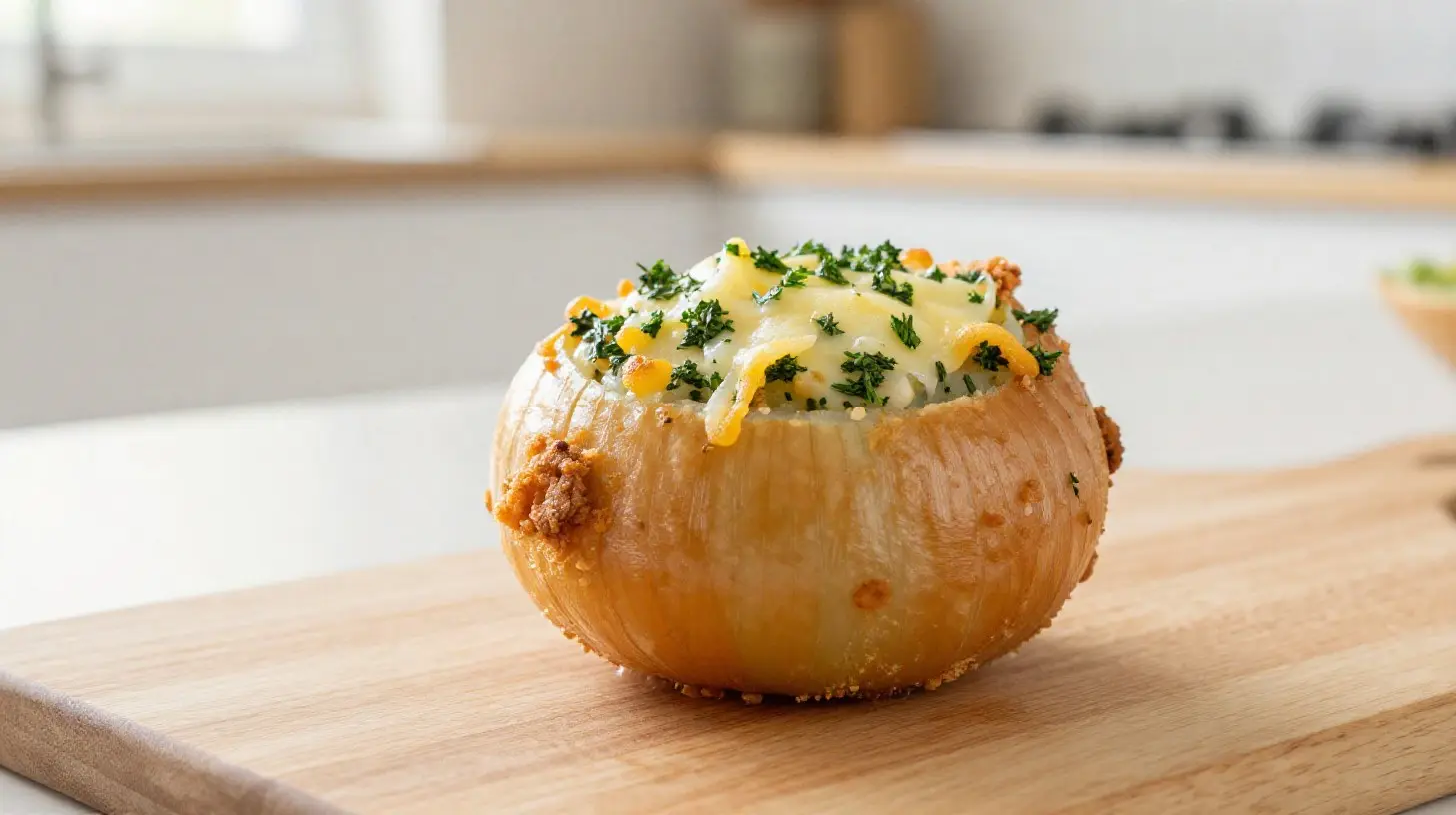 Heerlijke gevulde ui bereid in de Airfryer voor een gezonde maaltijd.