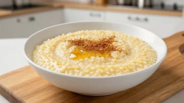 Heerlijke griesmeelpap bereid in de Airfryer voor een unieke smaakervaring.