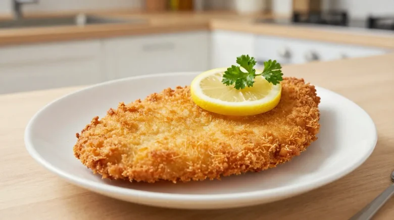 Krokante kalfschnitzel bereid in de Airfryer voor een gezondere keuze.