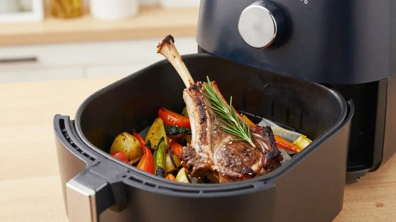 Heerlijk lamsrack bereid in de Airfryer voor een perfecte krokante korst.